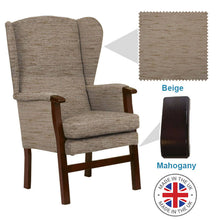 Load image into Gallery viewer, Mobility-World-Ltd-UK-Burton-High-Back-Chair-Beige-Fabric-Mahogany-Wood
