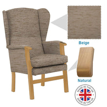 Load image into Gallery viewer, Mobility-World-Ltd-UK-Burton-High-Back-Chair-Beige-Fabric-Natural-Wood