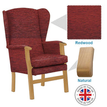 Load image into Gallery viewer, Mobility-World-Ltd-UK-Burton-High-Back-Chair-Redwood-Fabric-Natural-Wood