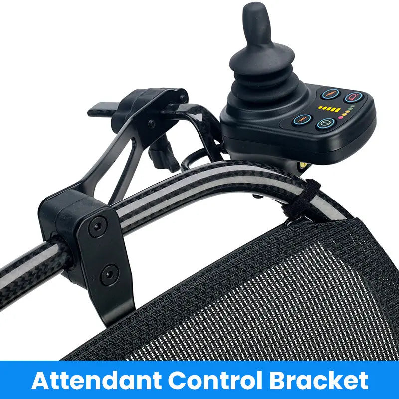 Quickie Q50 R Carbon Folding Powerchair Attendant control bracket with joystick and buttons