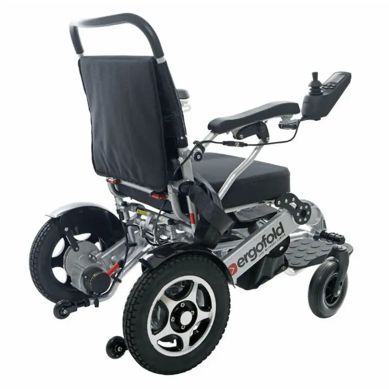 Experience the ultimate in mobility with the Ergofold Elite folding electric wheelchair. Its advanced motors, controller, and up to three batteries provide unmatched performance and range. The tension back and seat, flip-up armrests, seat belt, and 10cm cushion all contribute to a comfortable and secure ride. Plus, the white and red reflectors and 12 inch pneumatic rear wheels ensure stability and safety. With one-step quick folding, this wheelchair is perfect for those on the go.