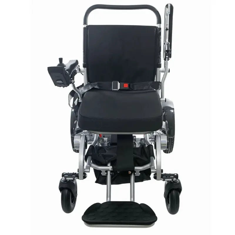 Experience the ultimate in mobility with the Ergofold Elite folding electric wheelchair. Its advanced motors, controller, and up to three batteries provide unmatched performance and range. The tension back and seat, flip-up armrests, seat belt, and 10cm cushion all contribute to a comfortable and secure ride. Plus, the white and red reflectors and 12 inch pneumatic rear wheels ensure stability and safety. With one-step quick folding, this wheelchair is perfect for those on the go.