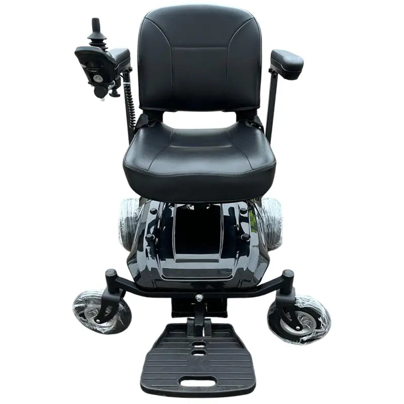The MobilityPlus+ Quick-Split Electric Wheelchair is a compact, lightweight powerchair with a 60cm turning circle, perfect for everyday use. It easily dismantles into four pieces for effortless transport and storage, with the heaviest part weighing just 15.2kg. Features include a height-adjustable, padded swivel seat, flip-up armrests for easy transfers, and a user-friendly joystick. Travel up to 11 miles at speeds of 4mph, with added safety from electromagnetic brakes and an adjustable seatbelt. Ideal for