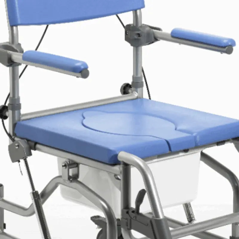 Introducing the Homecraft Deluxe Tilt-In-Space Shower Commode Chair: Secure and comfortable, it tilts for optimal positioning, has a lightweight aluminium frame with brakes, swing-away footrests, flip-back armrests, adjustable neck support, and a cut-away front for hygiene. Supports up to 20.25 stone (130kg), ideal for home or professional use, with a detachable back for compact storage. Elevate your routine today!