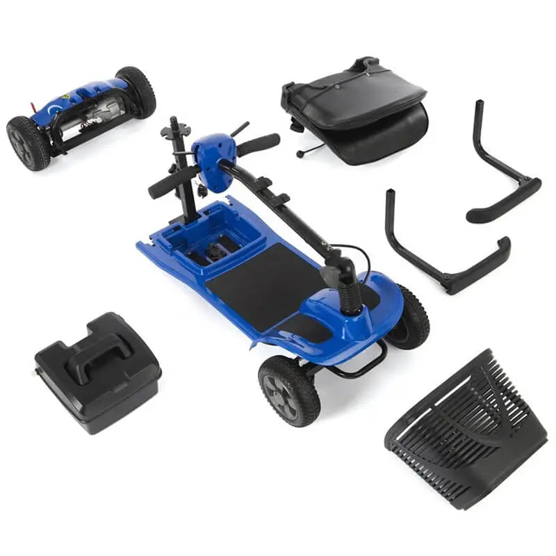 The eTravel Portable Mobility Scooter is lightweight, compact, and perfect for travel. It features a quick-release T-bar and easy disassembly for effortless transport and storage. Enjoy comfort with soft handgrips, a dual-rotating padded seat, and a large storage basket. With excellent traction, stability, and a user weight capacity of up to 21 stone, this scooter is reliable and affordable.