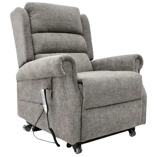The Vermont Royale Back Five Motor Riser Recliner Chair has five independent motors for individualised comfort and excellent support. Better posture, circulation, and pressure alleviation are encouraged by its zero gravity feature and tilt-form technology. Its cascading backrest, memory foam, and high-density foam design provide enduring comfort. With an optional heat and massage upgrade, the device is easy to use and comes with free antimacassars and arm covers. holds up to twenty-eight stones._img