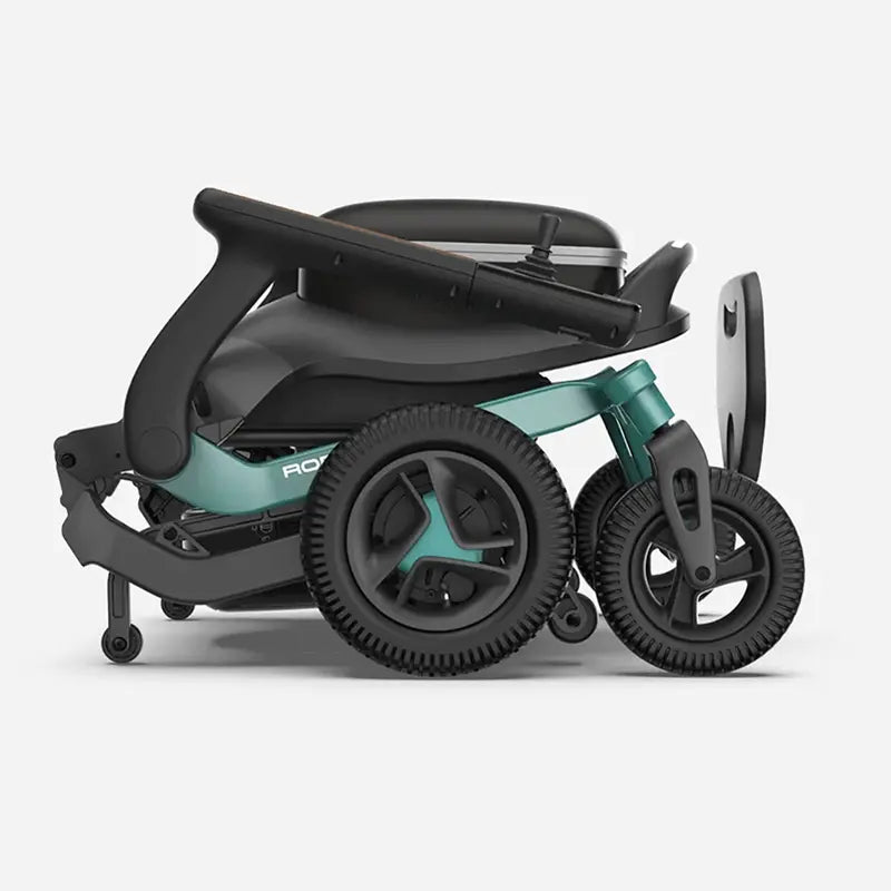 Robooter E40 Indoor Folding Powerchair classic green side view folded