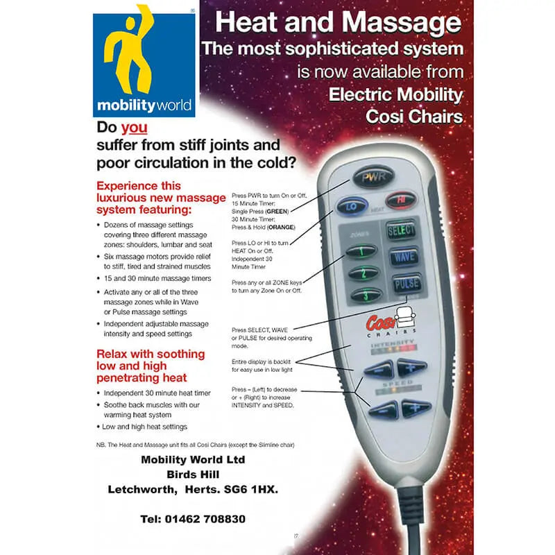 Mobility World Ltd UK - Ambassador Cosi Chair Waterfall Dual Motor Riser Recliner Chair Heat and Massage Remote