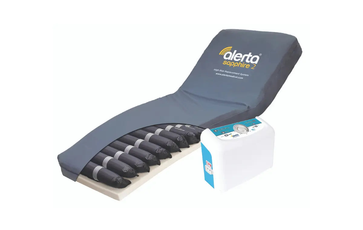 The Sapphire 2 is a replacement alternating pressure relieving mattress system with 5" air cells and a self-inflating 2" sealed foam base, forming an in-use height of 7" for effective prevention and treatment of users at high risk of developing a pressure ulcer in hospital, nursing and care home environments.