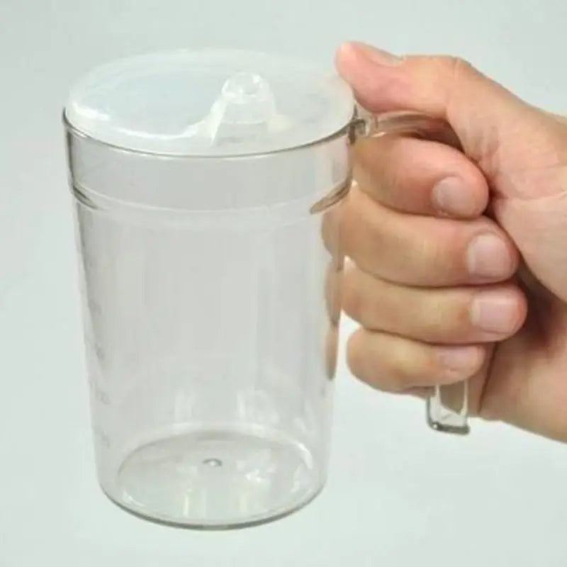 Clear Drinking Cup with handle & 2 lids 300ml