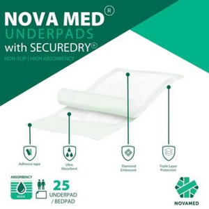NOVAMED INCONTINENCE DISPOSABLE BED PADS, UNDERPADS WITH ADHESIVE TAPES - 60X90 CM