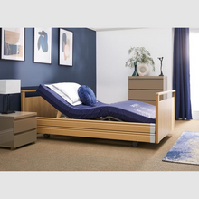 Load image into Gallery viewer, Opera Signature Profiling Bed With Cot Sides is an elegantly-styled care bed designed for user mobility and nursing care. Ideal for users with advanced care needs that want to maintain a homely and inviting care environment.