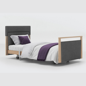 The Opera® Signature Upholstered is height adjustable for nursing and access. The bed has an extensive height range that allows it to be lowered close to the floor and raised to a carer's waist level.