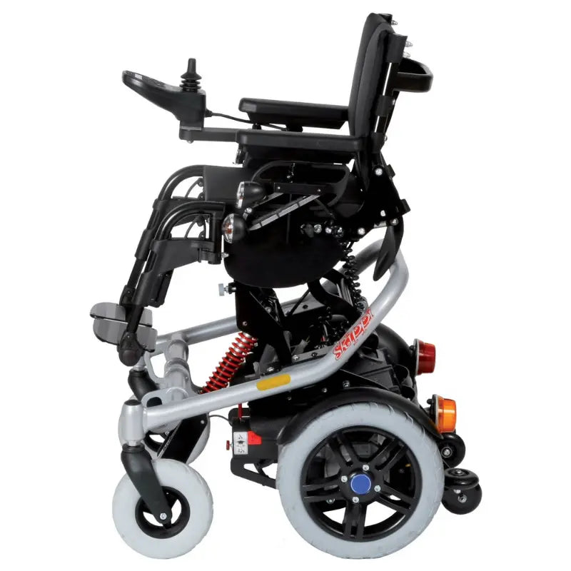 Welcome to the world of the Skippi, the perfect rear-wheel-drive powerchair for active kids! This fun and colorful chair is compact yet still retains large-size drive wheels and castors, so kids can explore their environment with the push of a joystick.
