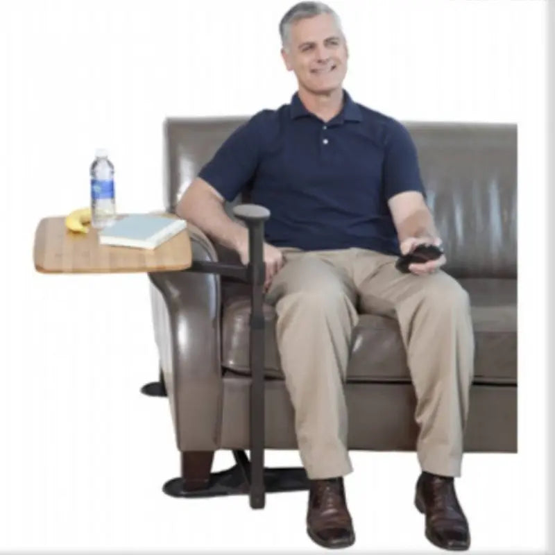 Stander Omni Tray Height of tray 61-81cm; Height ajustable handle 72cm-92cm; Handle dimensions 11.5 x 12.5cm; Base length adjustment 65-90cm. Size of tray 51 x 38cm. Weight limit of tray 13.5kg