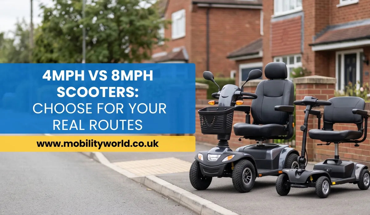 4mph vs 8mph mobility scooters showing compact Class 2 and larger Class 3 designs