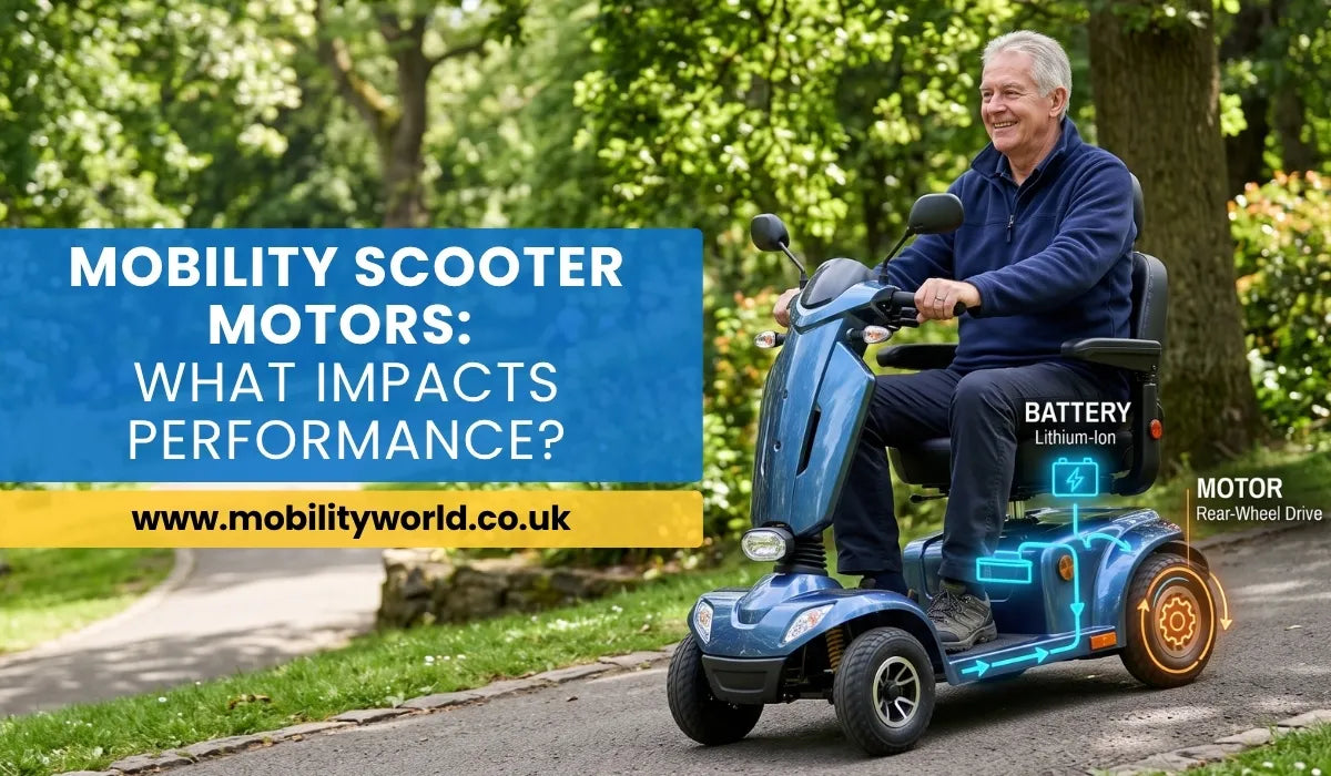 Class 3 mobility scooter demonstrating strong motor performance on a gentle hill.