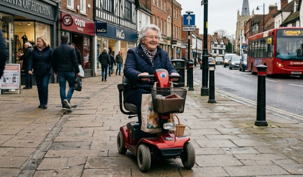Mobility scooters being used on local route in hitchin