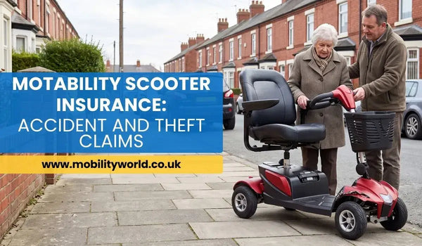 Motability mobility scooter with minor accident damage being inspected for an insurance claim