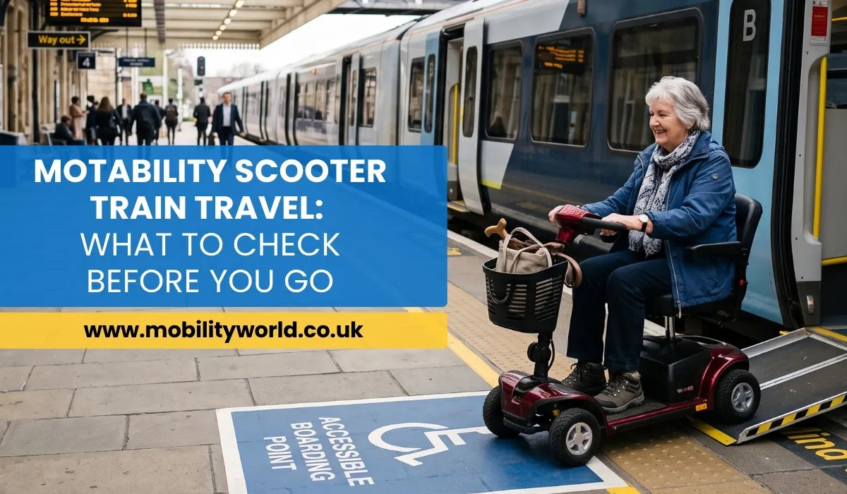 Mobility scooter user preparing to board a UK train