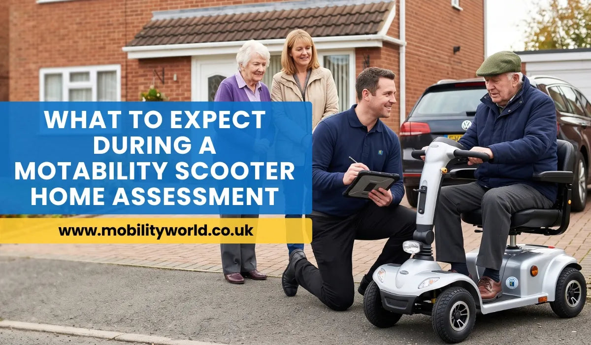 Motability scooter home assessment taking place outside a customer's home.