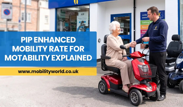 PIP Enhanced Mobility customer discussing Motability scooter options with a mobility specialist.