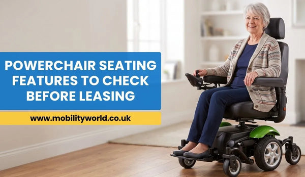 Modern powerchair showing key seating features before leasing