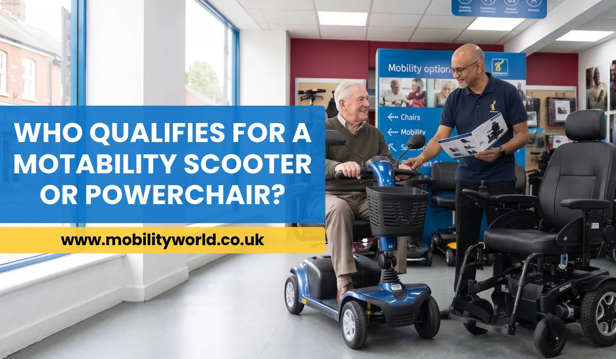 Older adult discussing Motability scooter and powerchair options with a mobility adviser