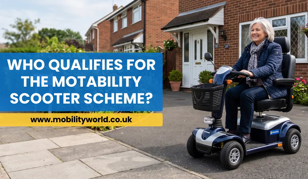 Person using a mobility scooter outside a UK home through the Motability Scheme