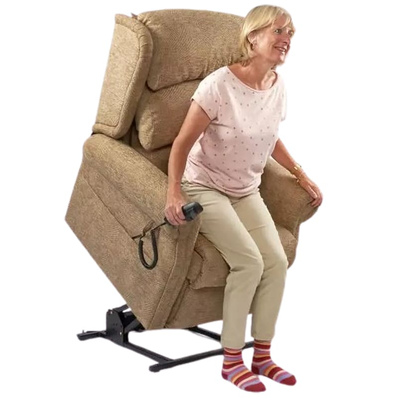 The Beacon Waterfall Dual Motor Tilt in Space Chair offers comfort and adjustability, making it ideal for individuals with limited mobility or back, hip, or knee pain. It features scroll arms, a full chaise footrest, and a three-pillow waterfall backrest. The chair can be adjusted independently, allowing for full recline and standing positions. It also features separate electric controls for backrest, leg rest, chair tilt, and riser functions.