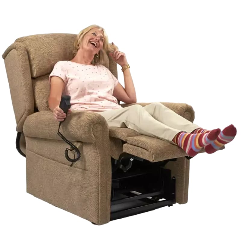 The Beacon Waterfall Dual Motor Tilt in Space Chair offers comfort and adjustability, making it ideal for individuals with limited mobility or back, hip, or knee pain. It features scroll arms, a full chaise footrest, and a three-pillow waterfall backrest. The chair can be adjusted independently, allowing for full recline and standing positions. It also features separate electric controls for backrest, leg rest, chair tilt, and riser functions.