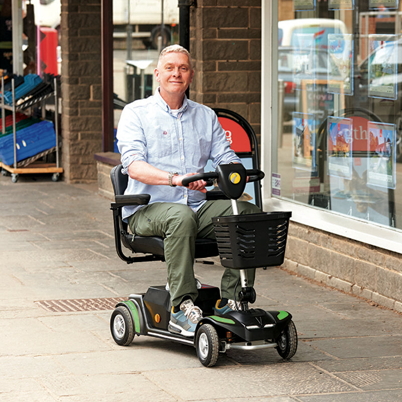 Mobility-World-Ltd-Rascal-Vierra-LiFe-Lifetime-Battery-Guarantee-Green-row-of-shops