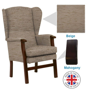 Mobility-World-Ltd-UK-Burton-High-Back-Chair-Beige-Fabric-Mahogany-Wood