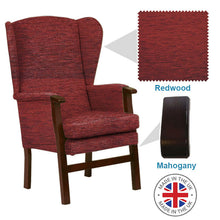Load image into Gallery viewer, Mobility-World-Ltd-UK-Burton-High-Back-Chair-Redwood-Fabric-Mahogany-Wood