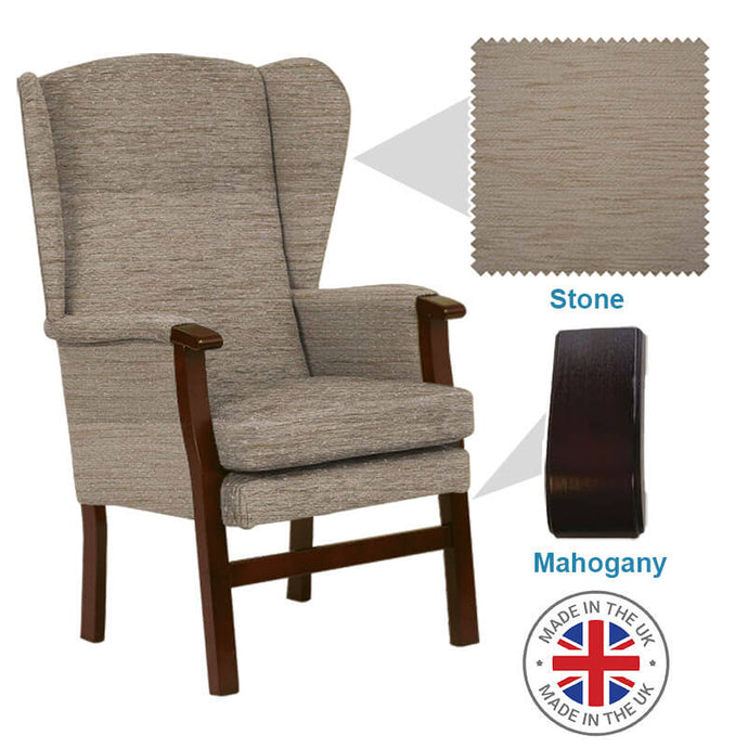 Mobility-World-Ltd-UK-Burton-High-Back-Chair-Stone-Fabric-Mahogany-Wood