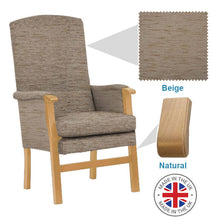 Load image into Gallery viewer, Mobility-World-Ltd-UK-Henley-High-Back-Chair-Beige-Fabric-Wood