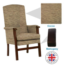 Load image into Gallery viewer, Mobility-World-Ltd-UK-Henley-High-Back-Chair-Cocoa-Fabric-Mahogany-Wood