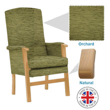 Load image into Gallery viewer, Mobility-World-Ltd-UK-Henley-High-Back-Chair-Orchard-Fabric-mahogany-Wood