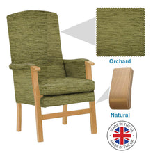 Load image into Gallery viewer, Mobility-World-Ltd-UK-Henley-High-Back-Chair-Orchard-Fabric-Natural-Wood
