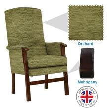 Load image into Gallery viewer, Mobility-World-Ltd-UK-Henley-High-Back-Chair-Orchard-Fabric-mahogany-Wood