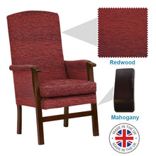 Load image into Gallery viewer, Mobility-World-Ltd-UK-Henley-High-Back-Chair-Orchard-Fabric-mahogany-Wood