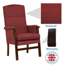 Load image into Gallery viewer, Mobility-World-Ltd-UK-Henley-High-Back-Chair-Redwood-Fabric-Mahogany-Wood