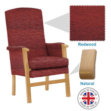 Load image into Gallery viewer, Mobility-World-Ltd-UK-Henley-High-Back-Chair-Redwood-Fabric-Natural-Wood