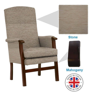 Mobility-World-Ltd-UK-Henley-High-Back-Chair-Stone-Fabric-Mahogany-Wood