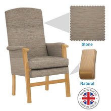 Load image into Gallery viewer, Mobility-World-Ltd-UK-Henley-High-Back-Chair-Stone-Fabric-Natural-Wood