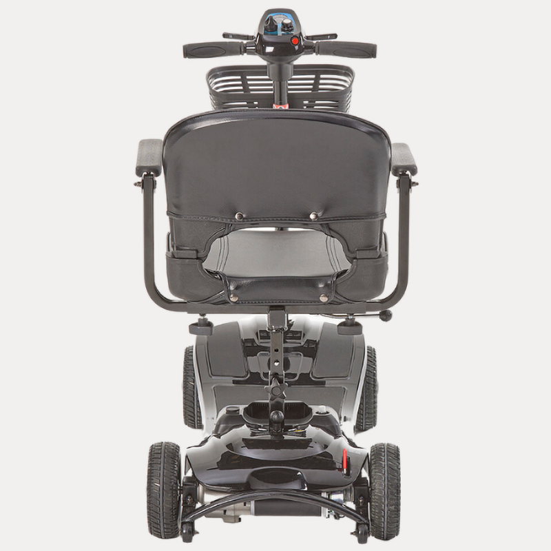 Inspired by our Lithilite and Alumina models, the affordable Airscape Portable Travel Scooter with Lithium Battery is perfect for new mobility users.  Lightweight and budget-friendly, it disassembles easily, with the heaviest part at 33 lbs. The 4.5 lb Lithium-ion battery supports up to 21 stone for 10 miles per charge.  Features include simple controls, a swivel seat, and flip-up armrests. Available in Black, the Airscape is a compact and valuable mobility solution.