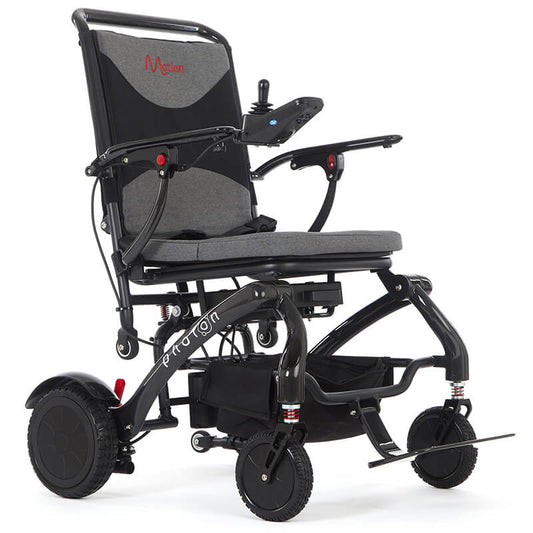 Experience next-level mobility with the Photon Folding Electric Powerchair. Weighing just 17kg without the battery and crafted from carbon fibre, it offers a 12-mile range on a single charge. Designed for users up to 23.5 stone, it combines comfort, support, and a sleek, minimalist design. Navigate busy streets or rough terrain with ease, enjoying unmatched performance and reliability. The Photon redefines lightweight, robust mobility._img
