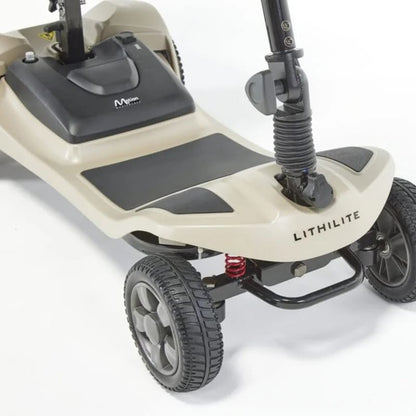 The Lithilite Air is a portable travel mobility scooter with advanced lithium battery technology and a durable steel frame. It supports a maximum user weight of 23.5 stone and offers a 10Ah battery for up to 10 miles on a single charge. With a top speed of 4 mph, it provides comfort and dependability for extended travel.