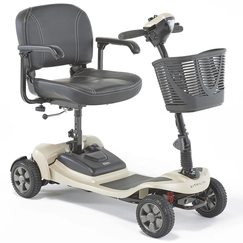 The Lithilite Air is a portable travel mobility scooter with advanced lithium battery technology and a durable steel frame. It supports a maximum user weight of 23.5 stone and offers a 10Ah battery for up to 10 miles on a single charge. With a top speed of 4 mph, it provides comfort and dependability for extended travel.