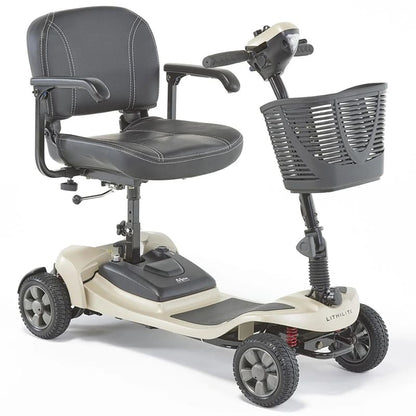 The Lithilite Air is a portable travel mobility scooter with advanced lithium battery technology and a durable steel frame. It supports a maximum user weight of 23.5 stone and offers a 10Ah battery for up to 10 miles on a single charge. With a top speed of 4 mph, it provides comfort and dependability for extended travel.